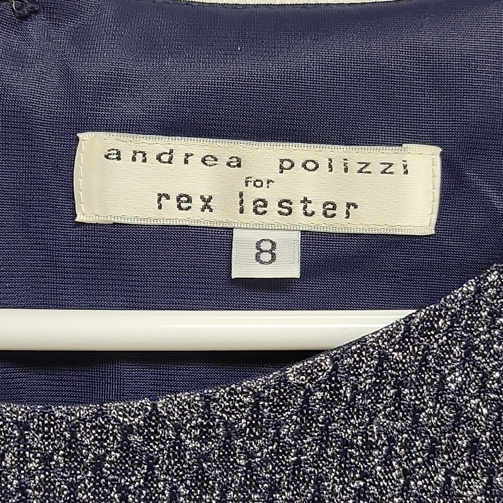 Andrea Polizzi For Rex Lester, Navy & Silver Slinky After 5 Dress, Women's 8 New - Picture 3 of 8